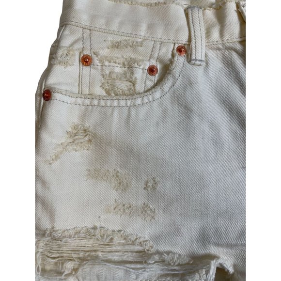 We the Free Distressed Boho Cream Cut-Off Button-Fly Shorts Size 25 - Picture 3 of 6